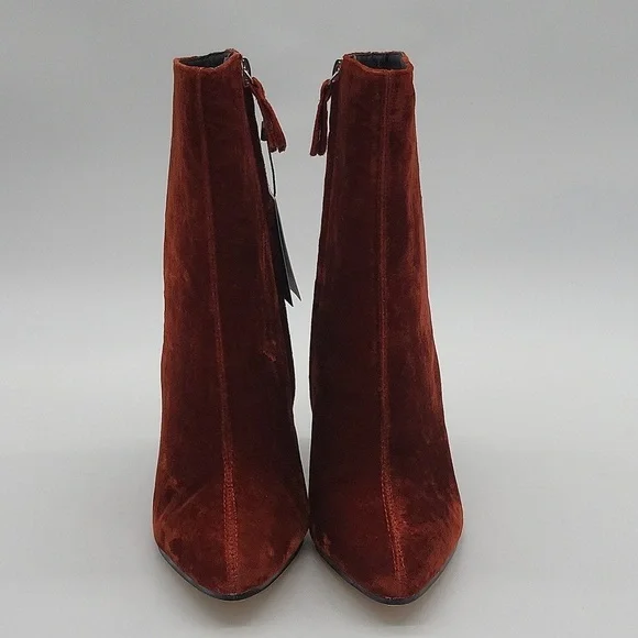 857- ZARA Burgundy Velvet Ankle Boots | Chunky Heel | Size 5.5 NWT - Picture 4 of 9